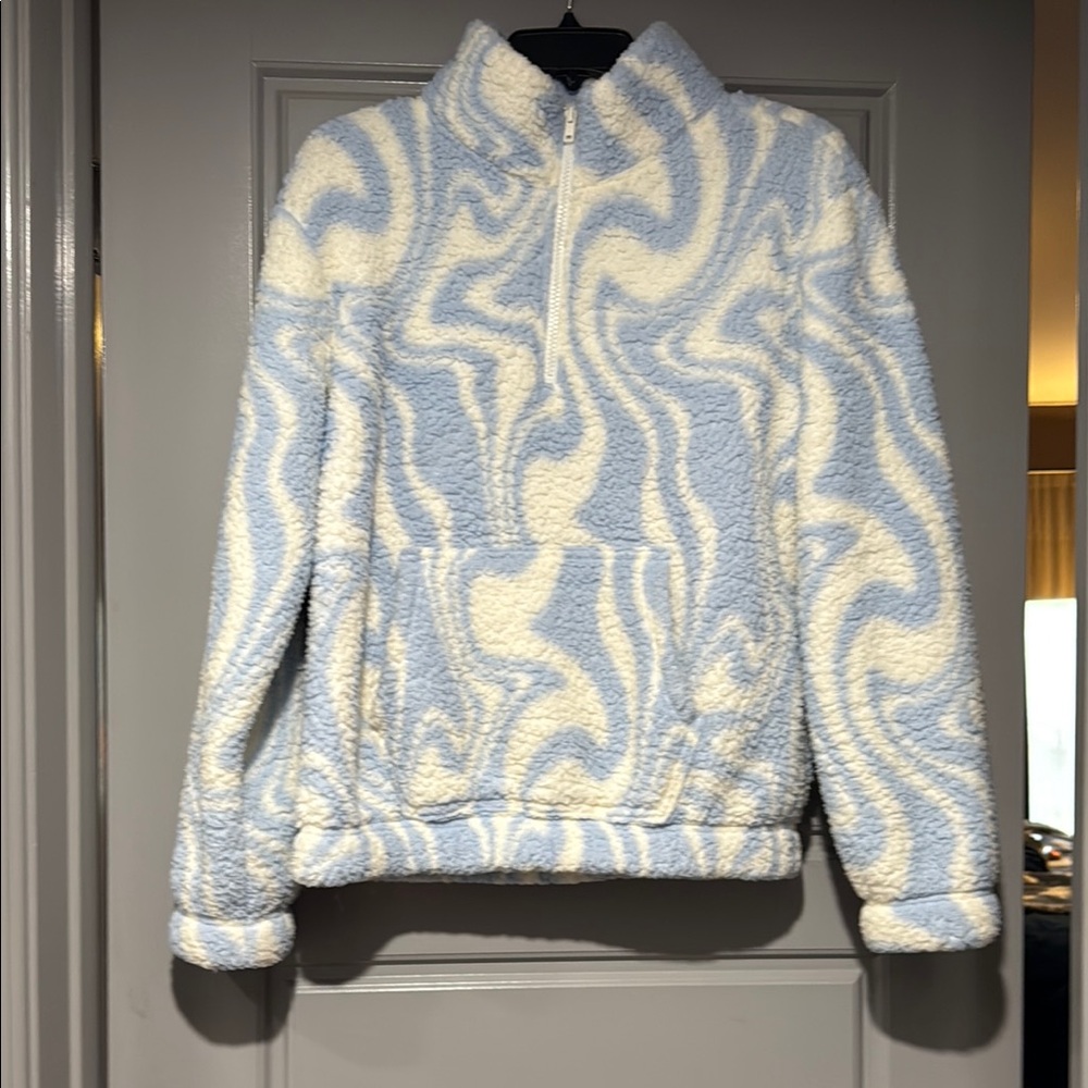 Blue and white Swirl Fleece Pullover